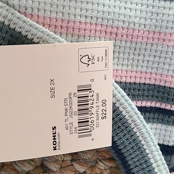 SO BRAND WOMENS PLUS JUNIOR SIZE SUMMER PINK STRIPED "WAFFLE" TANK SIZE 2X - Picture 5 of 15